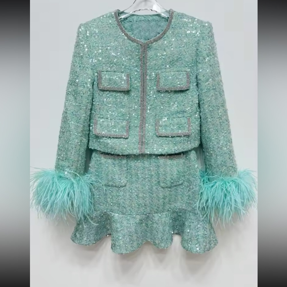 Mint Tweed like Blazer with Feather Detail - Picture 6 of 8